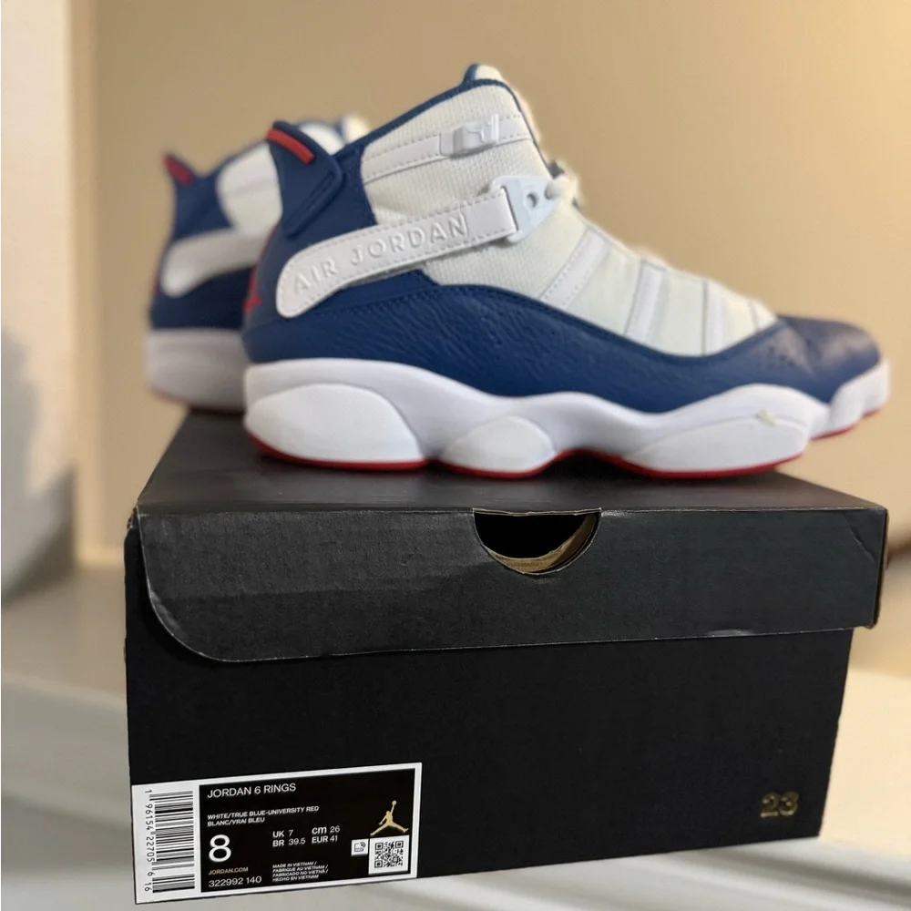 Nike Jordan 6 Rings True Blue and University Red Sneakers 8 - Picture 6 of 11